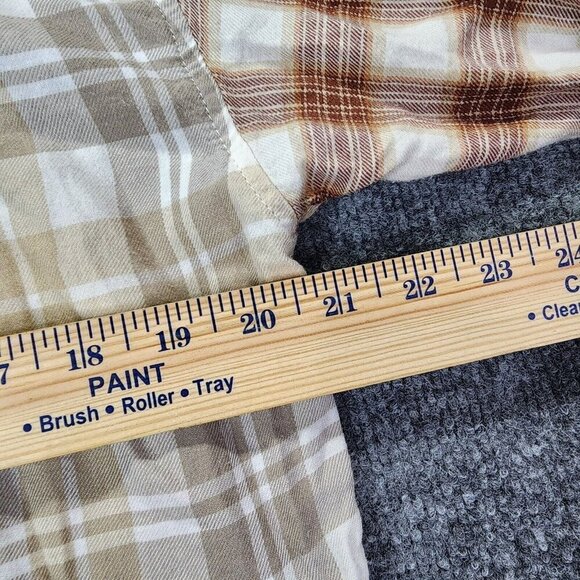 American Eagle Cropped‎ Hooded Multicolor Brown And Tan Flannel Shirt Size Small - Picture 15 of 16